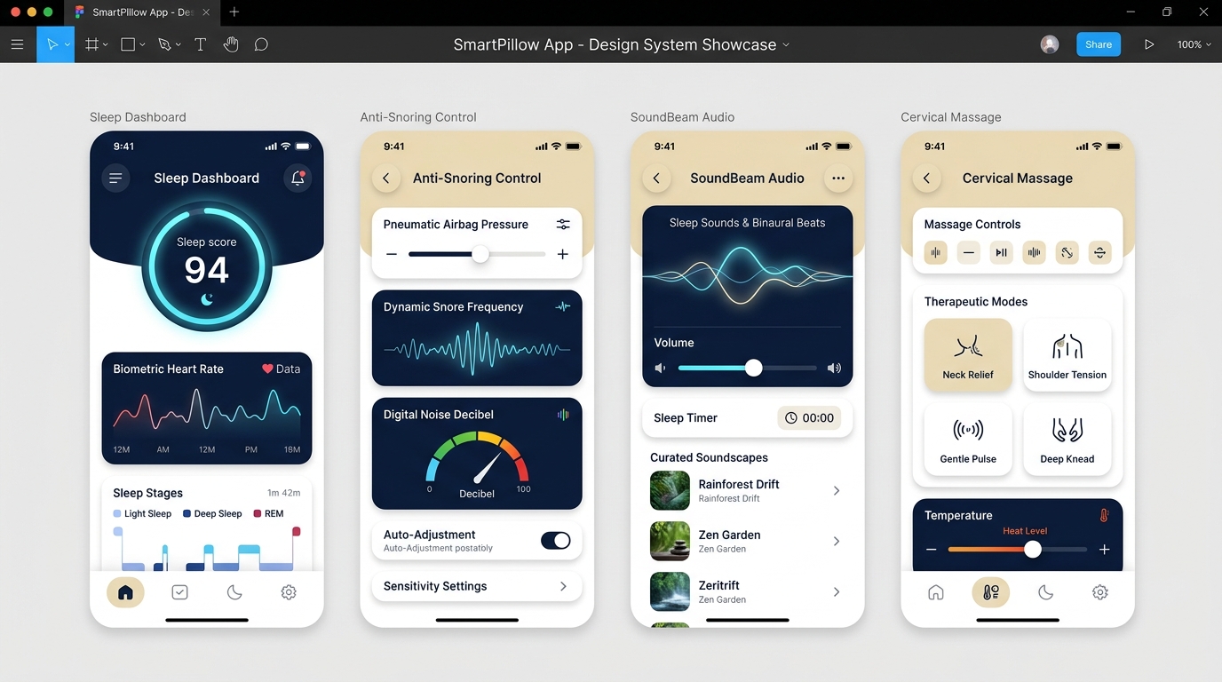 Figma Design System Showcase - Telas do SmartPillow App
